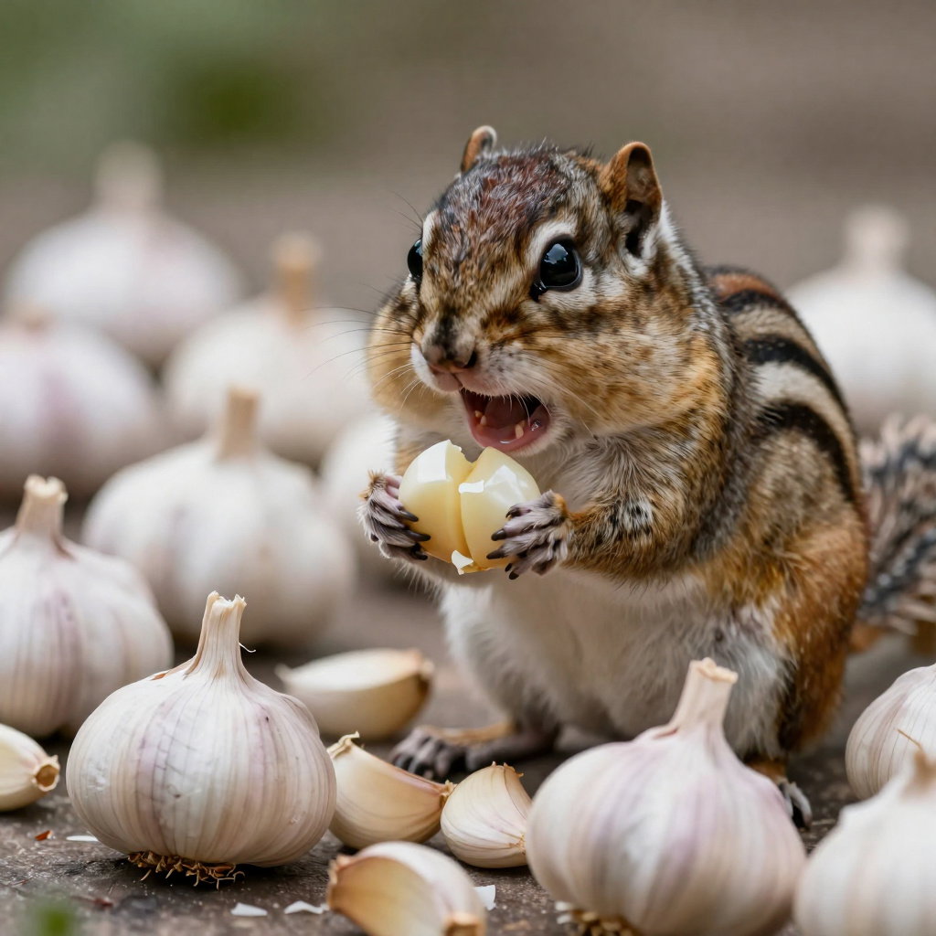 chipmunk crying tears surrounded garlic