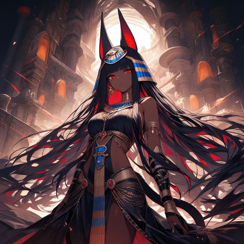 ancient egyptian cat girl illustration detailed