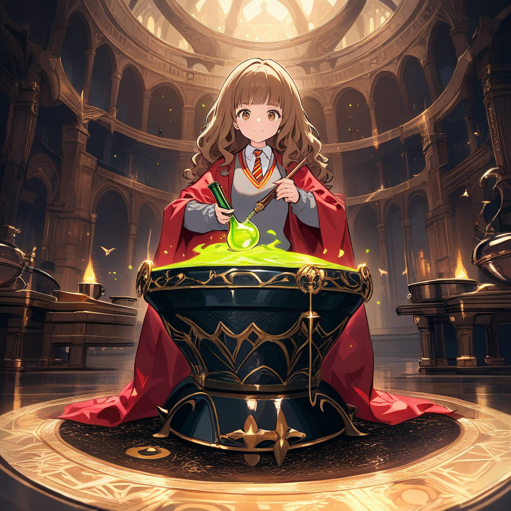 hermione granger making potion in gothic room