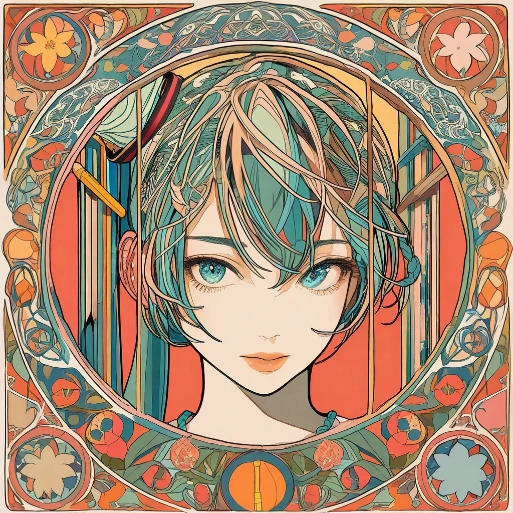 art nouveau portrait of hatsune miku in golden hour