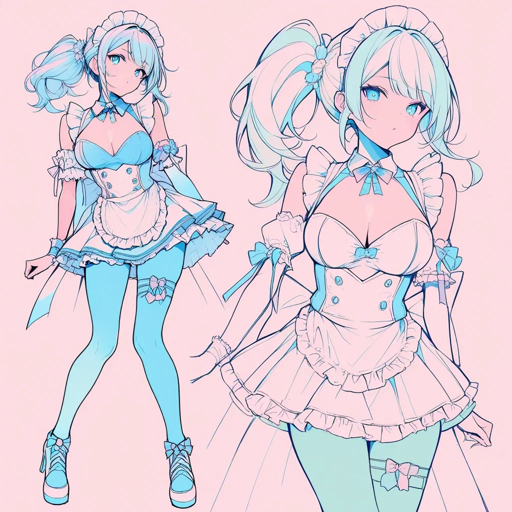 artistic sexy maid outfit line art cool colors