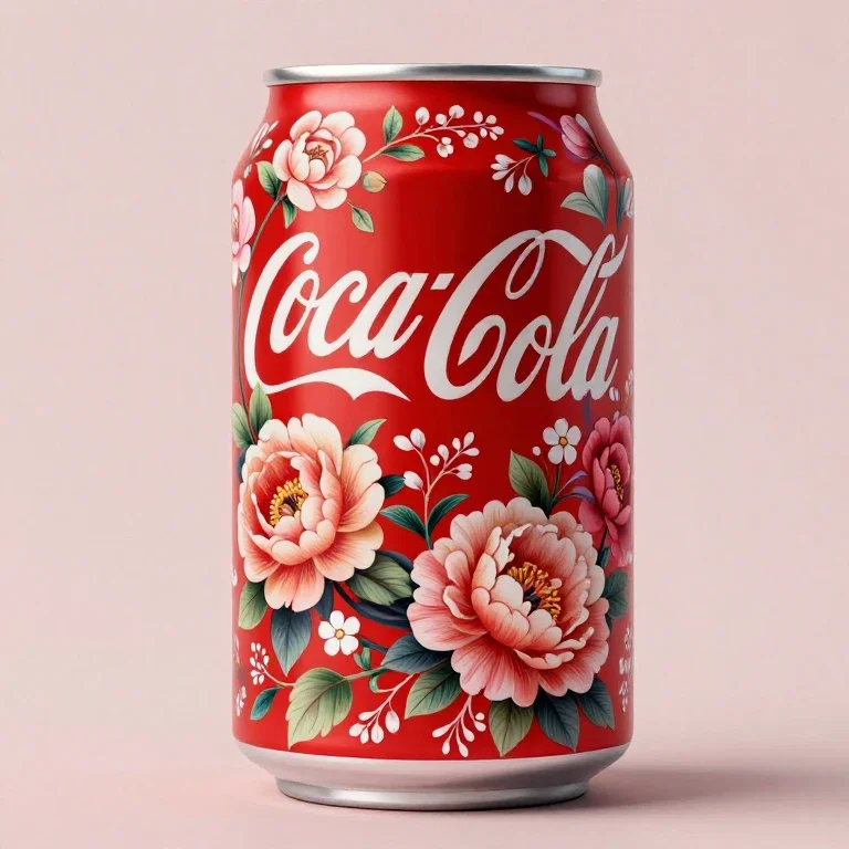 coca cola can floral art 4k realistic
