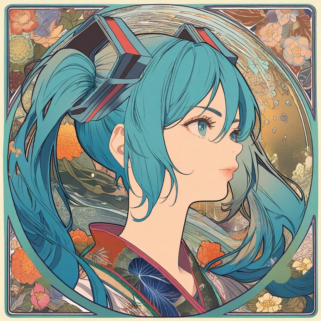 ukiyo e art nouveau portrait hatsune miku alphonse mucha