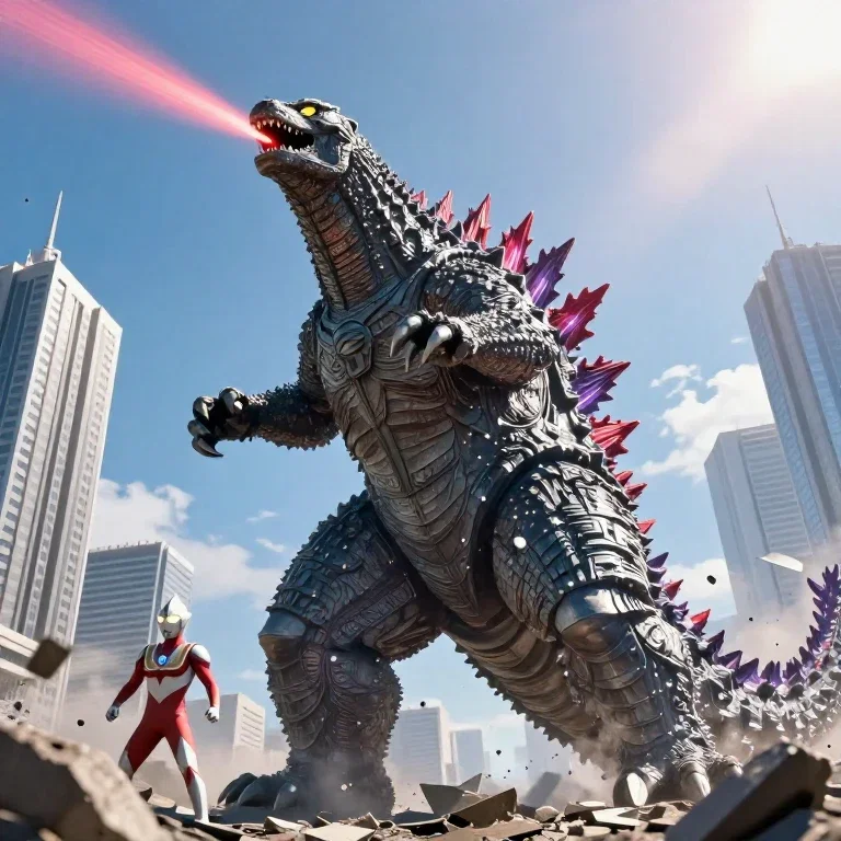 godzilla ultraman battle sunny city ruins