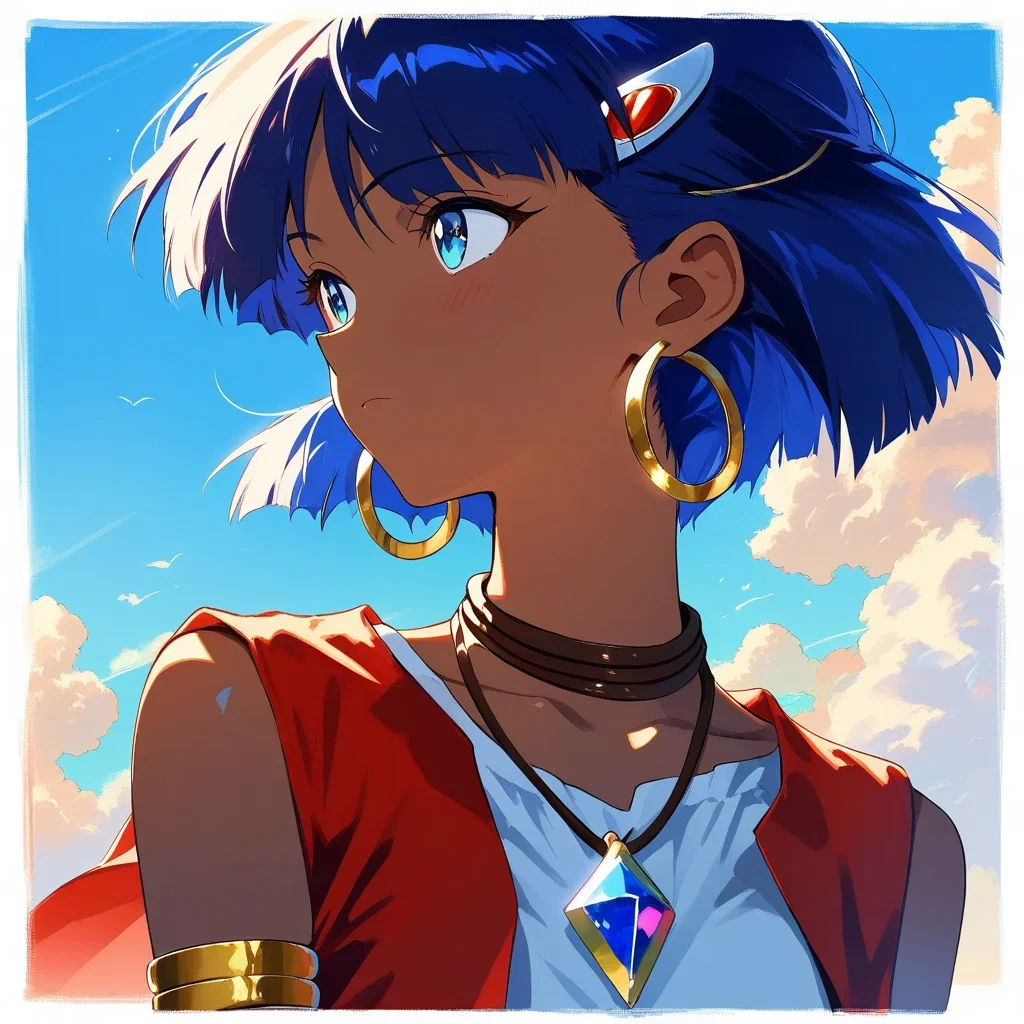 oil painting nadia arwall gold jewelry blue hair