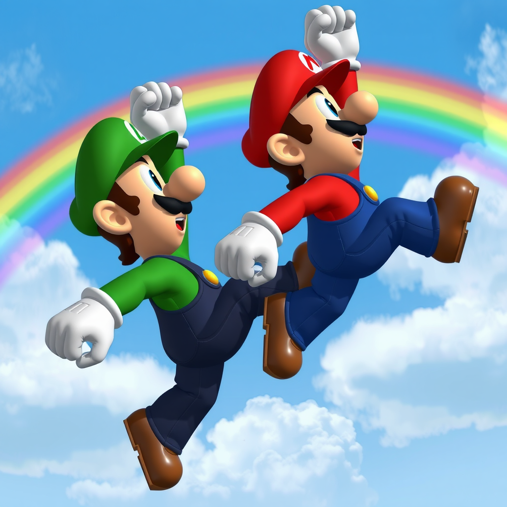 mario luigi jump rainbow sky game