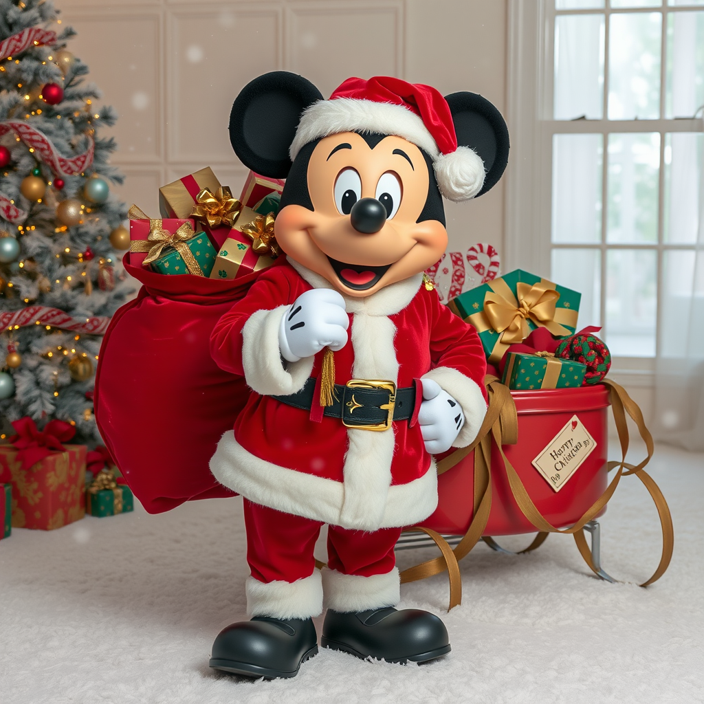 mickey mouse santa claus gifts christmas scene
