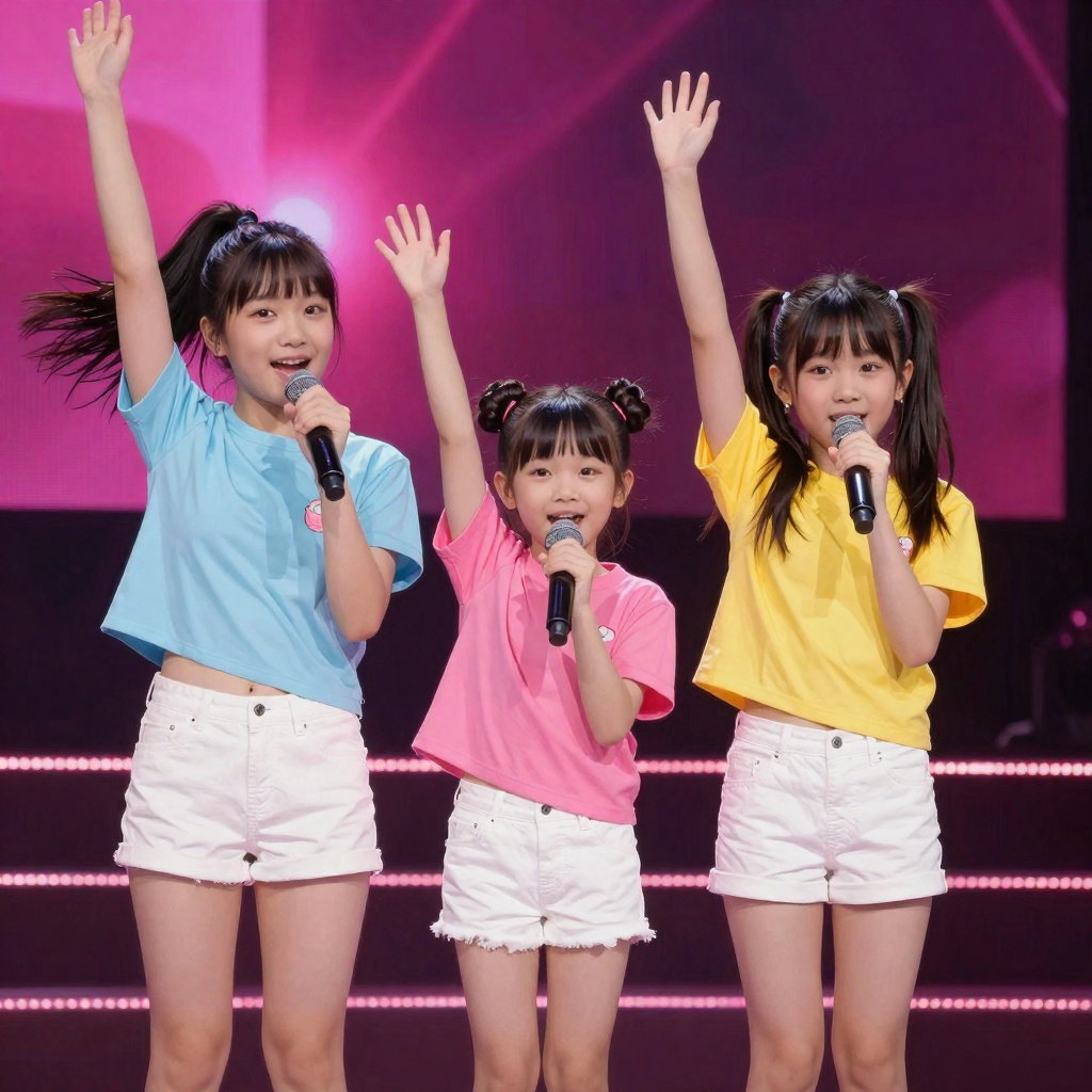 three cute elementary school idols singing