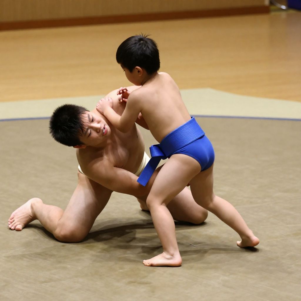 six year old boy defeats larger child in sumo