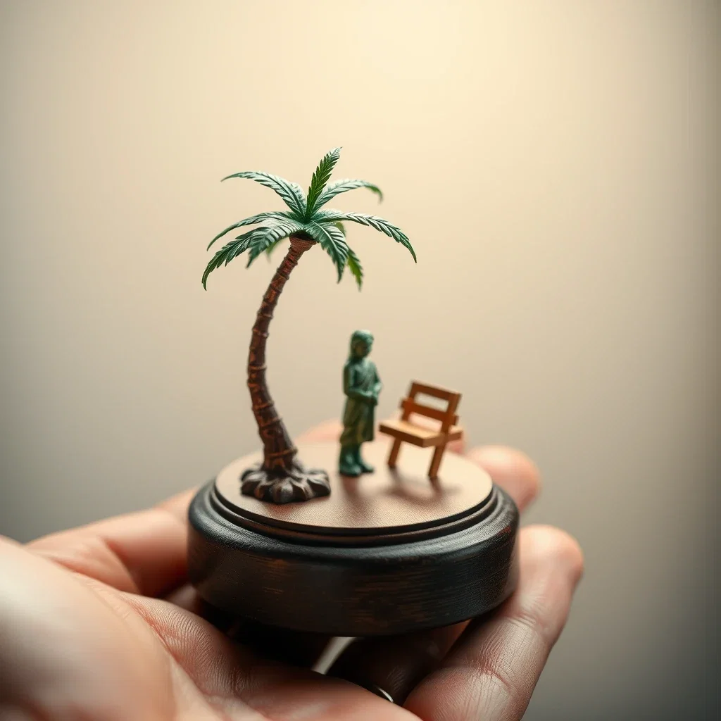 painted wood stand palm tree vignette
