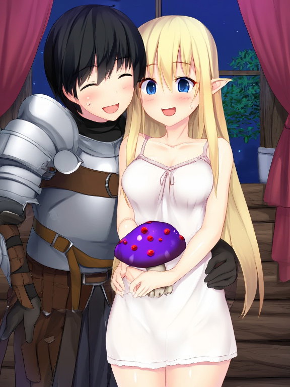 anime fantasy warrior elf mushroom night