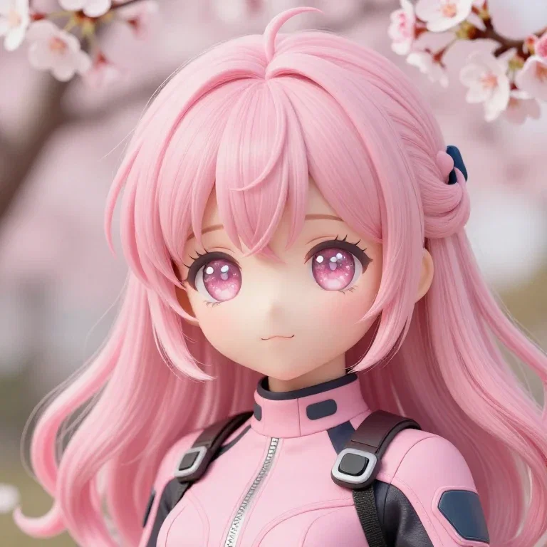 cute girl in pink combat suit with magical eyes