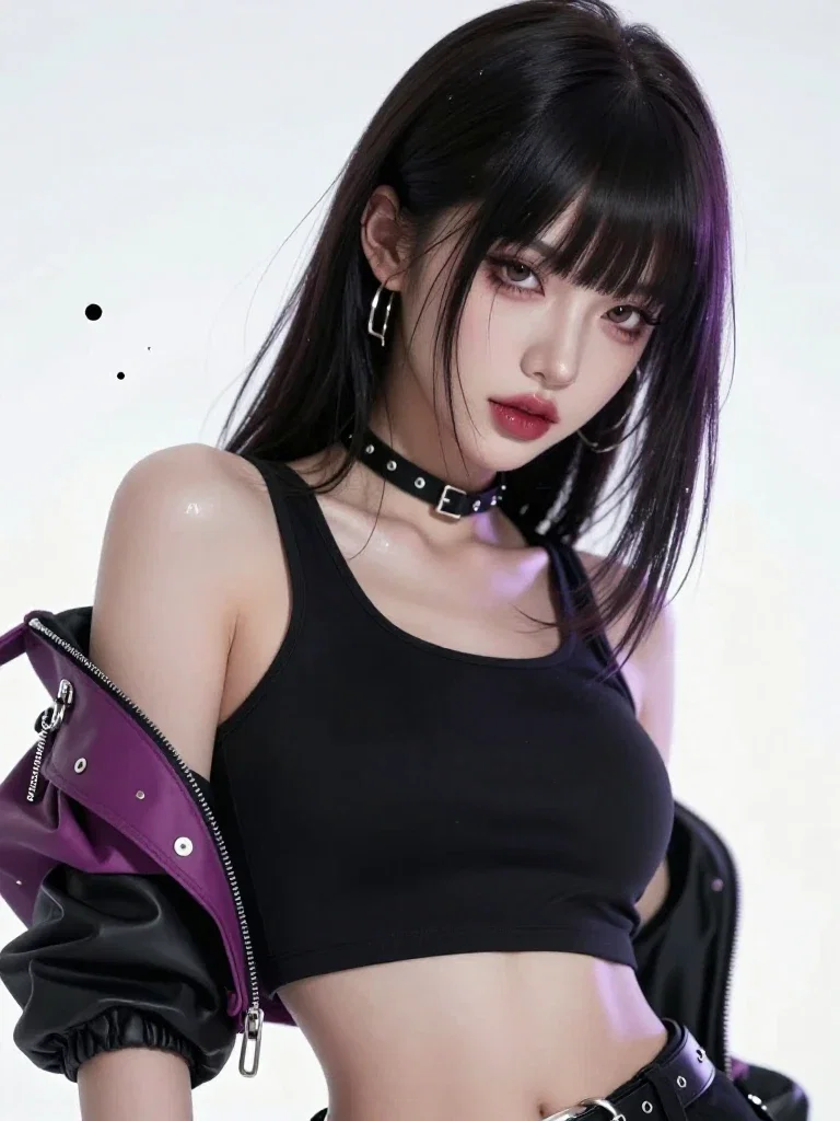 badass anime girl fashionable outfit white background