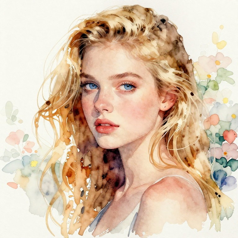 blonde woman watercolor portrait tranquil beauty