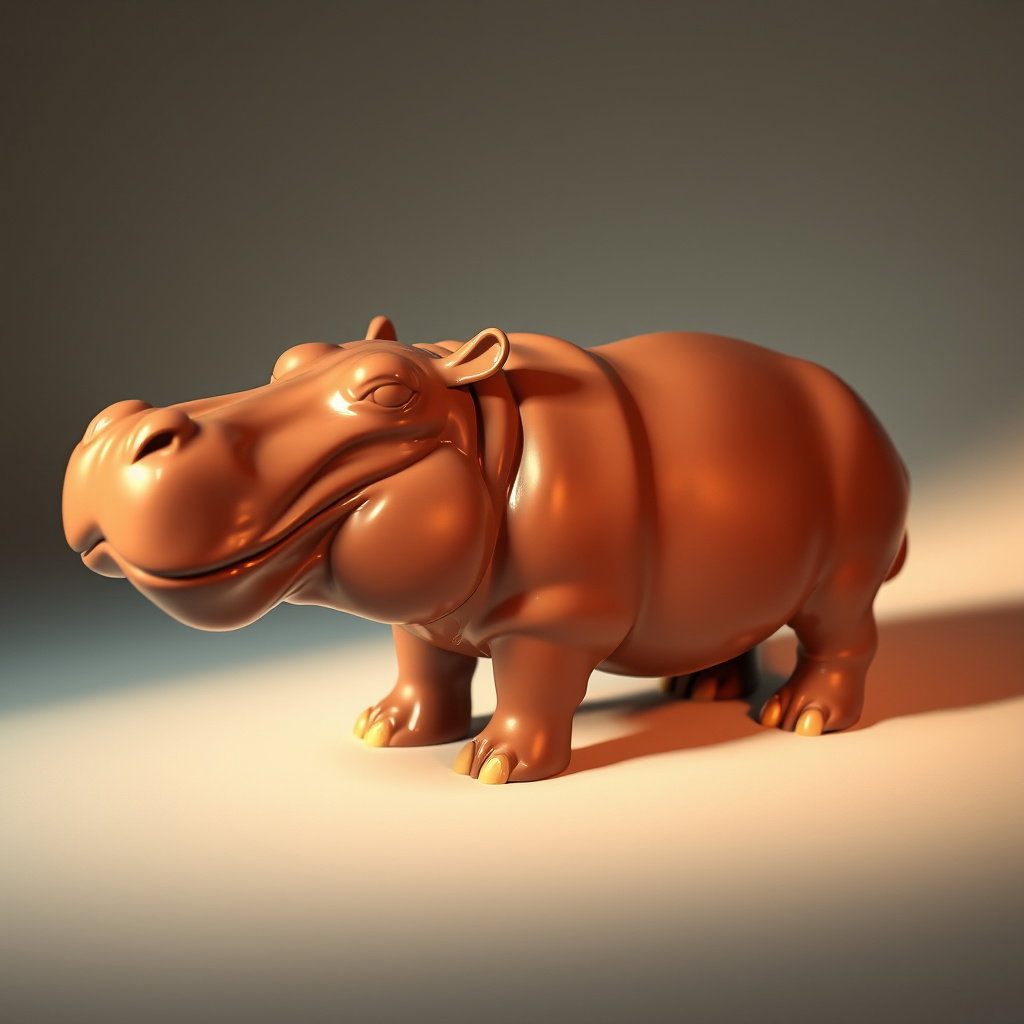 photorealistic chocolate hippopotamus sculpture