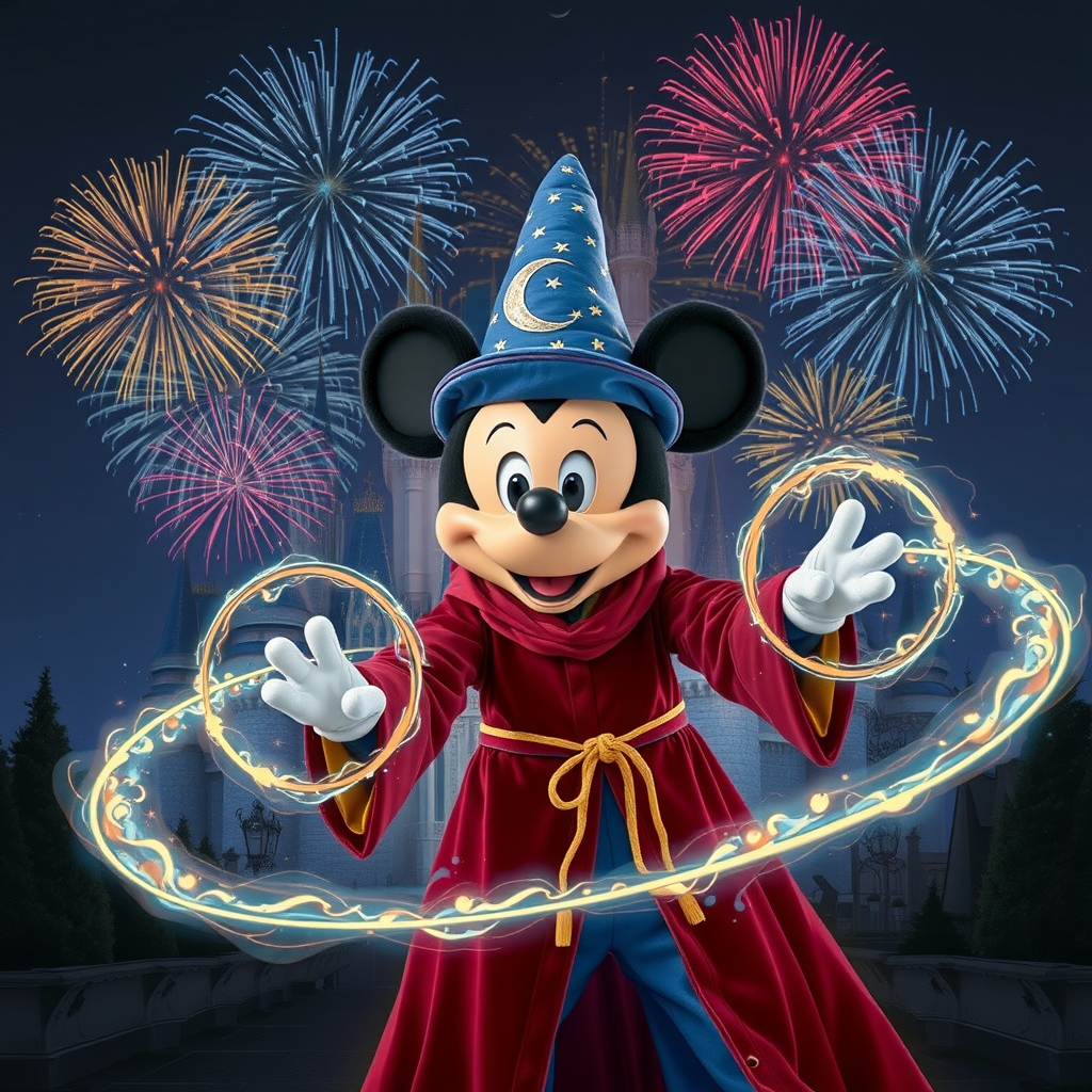 mickey mouse sorcerer casting magic castle backdrop