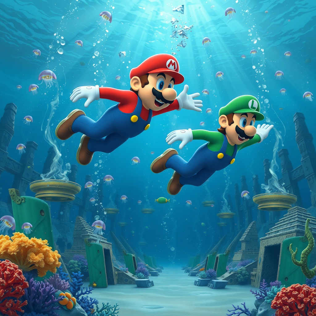 pixar movie mario luigi swimming underwater