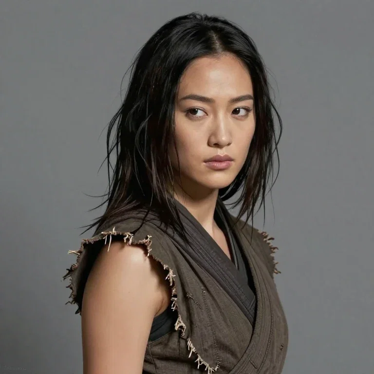 asian olivia wilde messy hair ninja costume cinematic