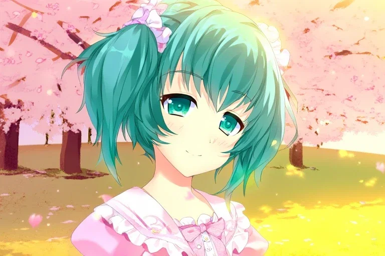 cute anime girl makora park cherry blossoms