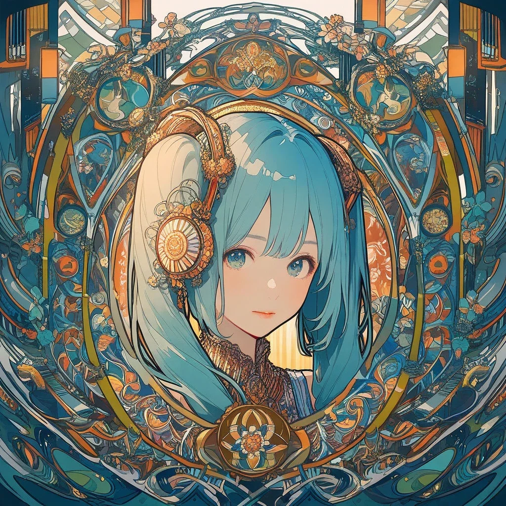 art nouveau portrait hatsune miku detailed drawing