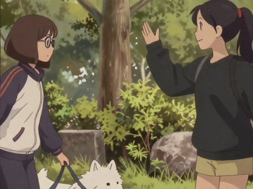 two high school girls in park anime style