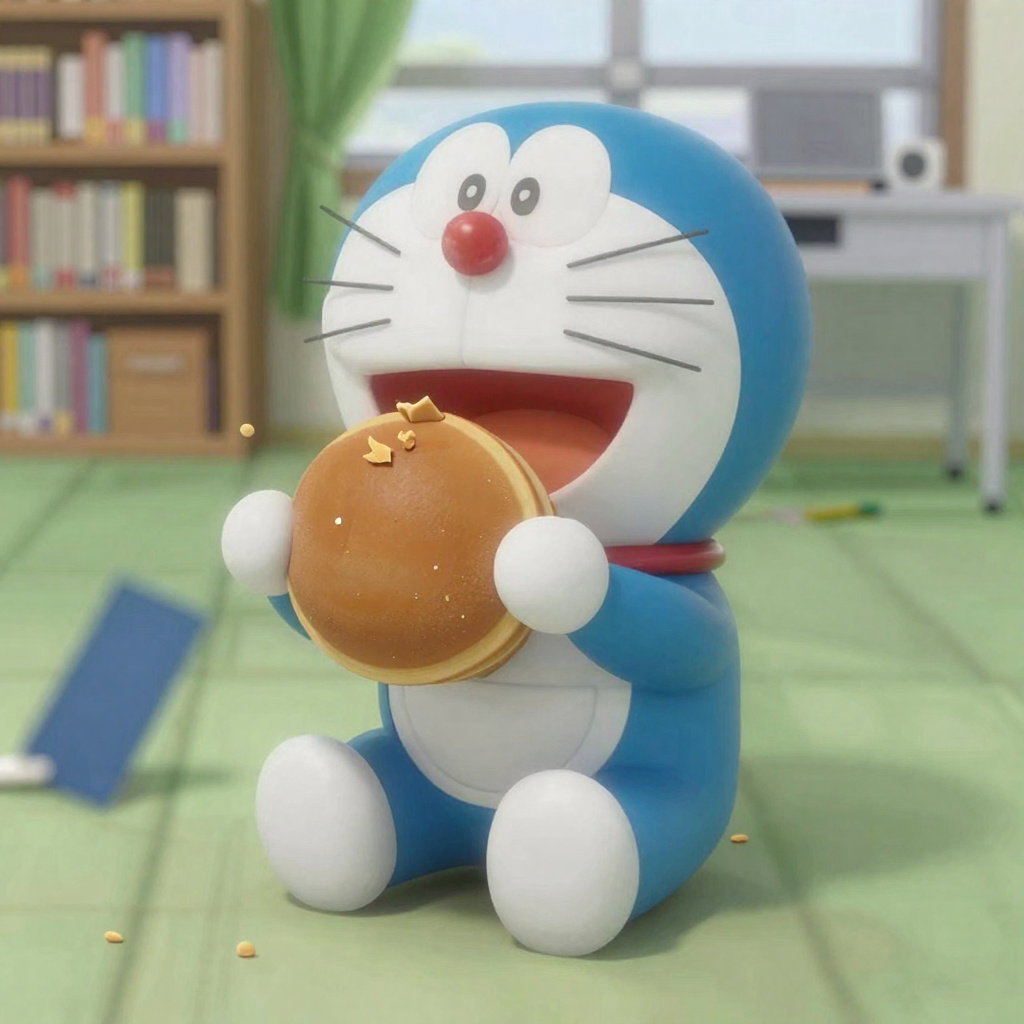 doraemon eating dorayaki in nobitas room