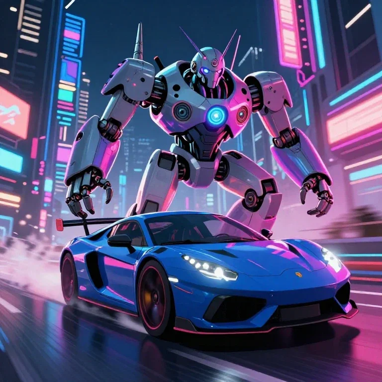cyberpunk racer neon streets anime illustration