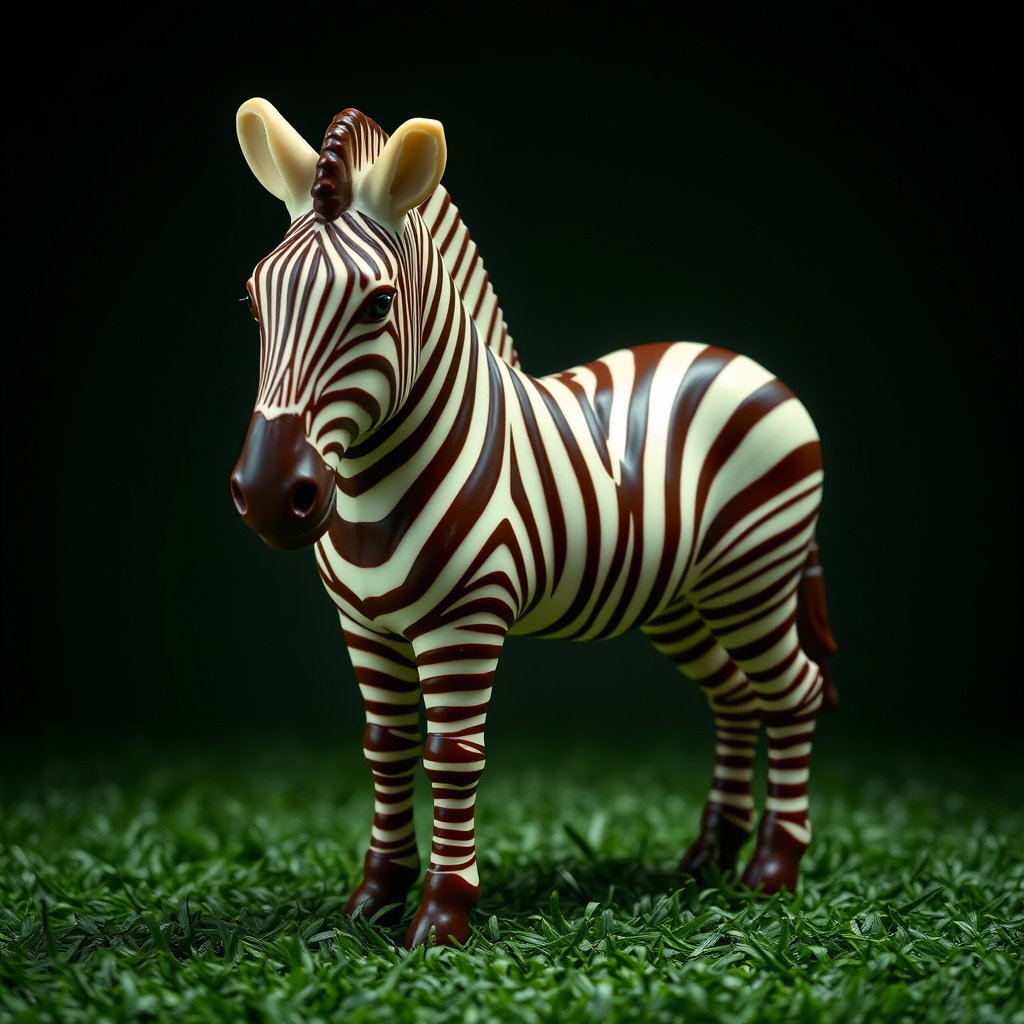 surreal photorealistic chocolate zebra hyperrealistic sharp