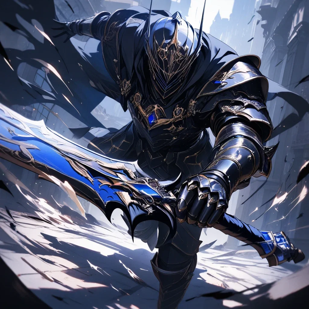 detailed black armor mask cloak greatsword