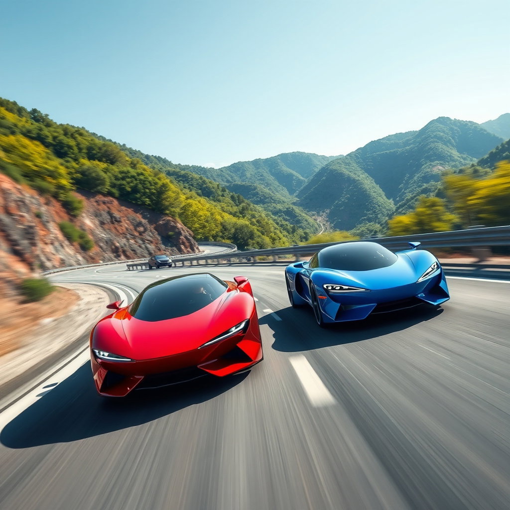 photorealistic futuristic solar cars racing