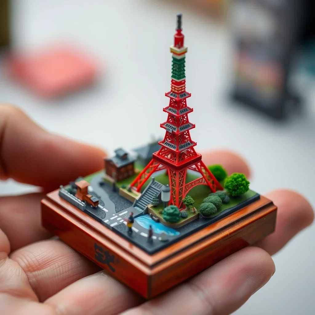 painted wood base small vignette tokyo tower