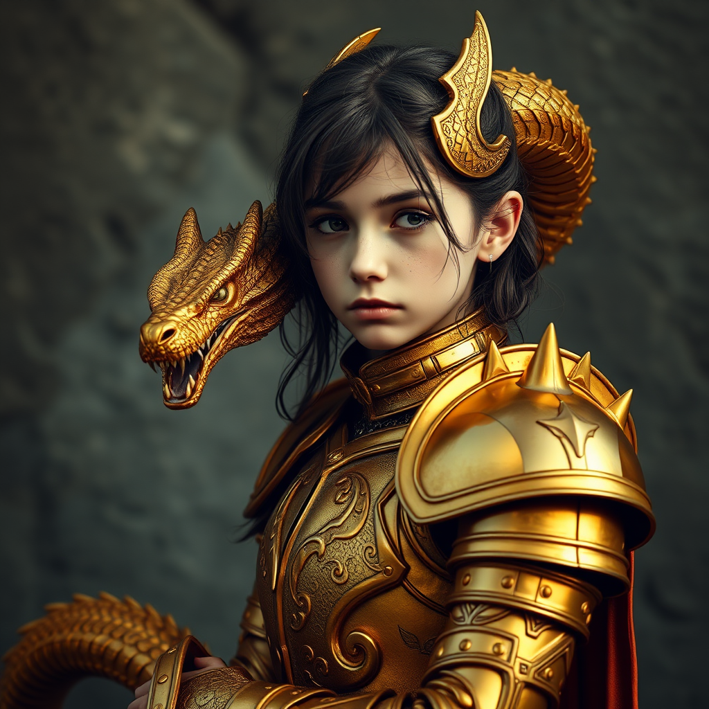 dragon controlled teenage girl golden armor