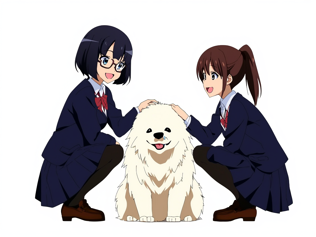 girls high school students with samoyed anime