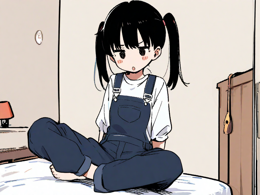 high school girl twin tails petite cocky overalls