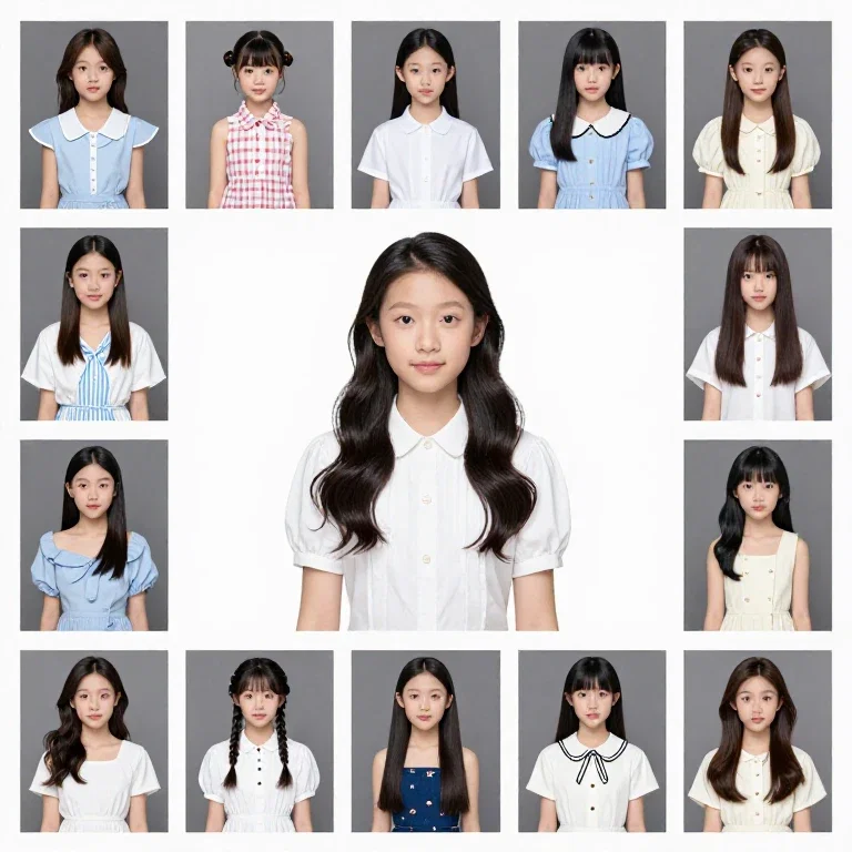 twelve beautiful young girls in different dresses