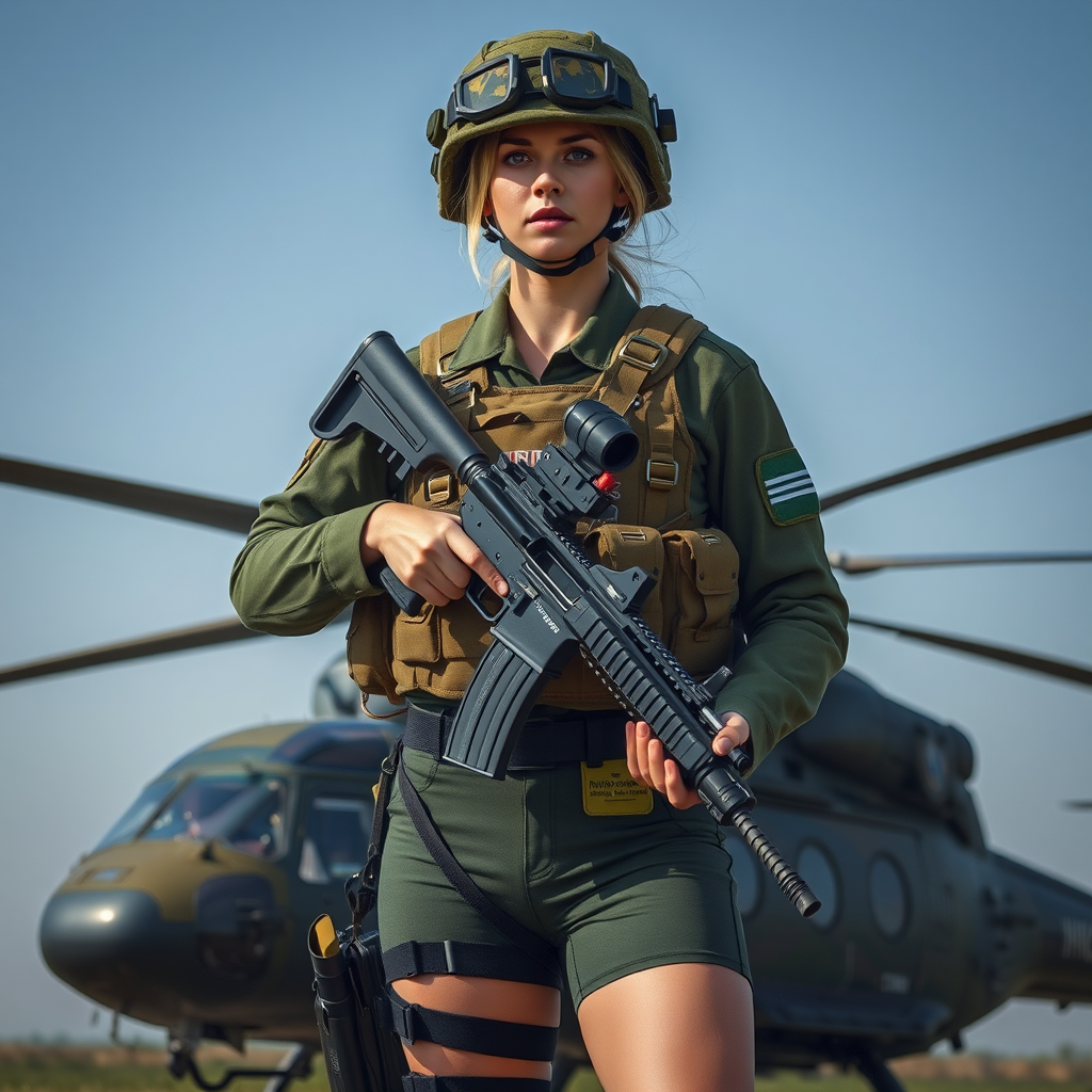 blonde german soldier guarding helicopter