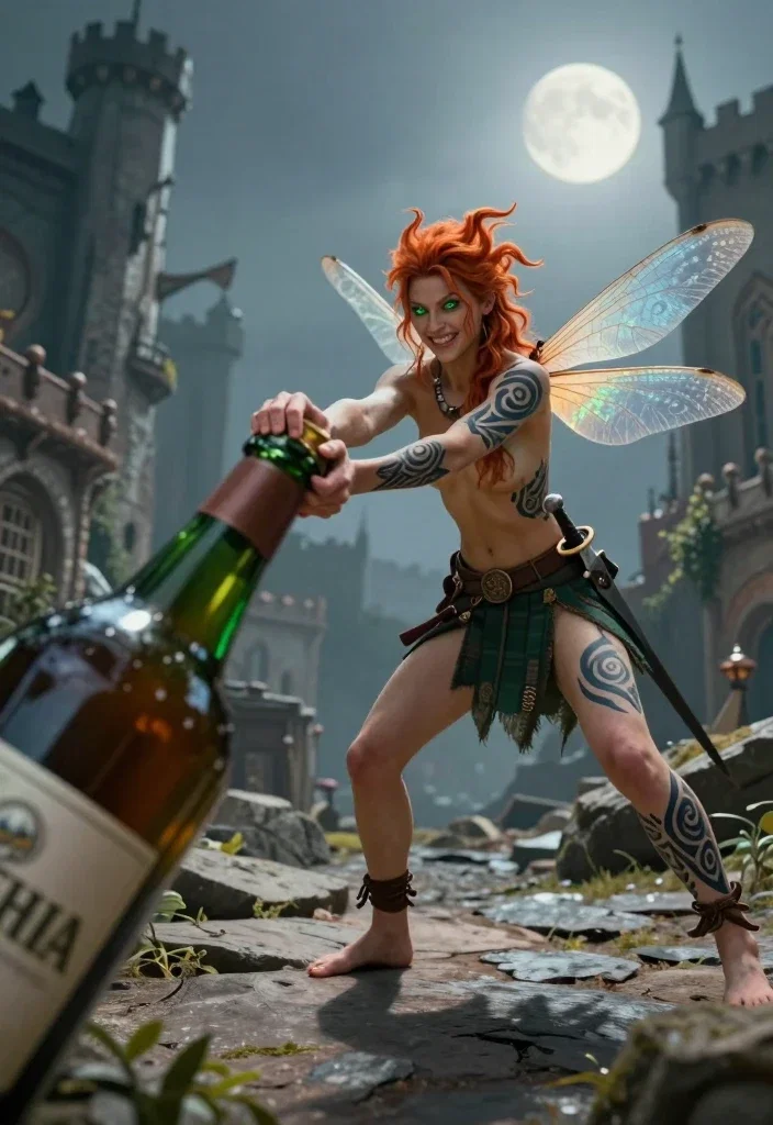 rebellious faerie pulls giant liquor bottle