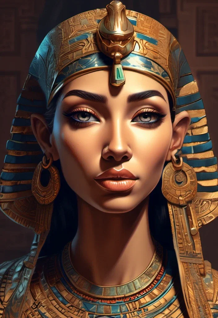 egyptian princess bust detailed illustration vibrant colors