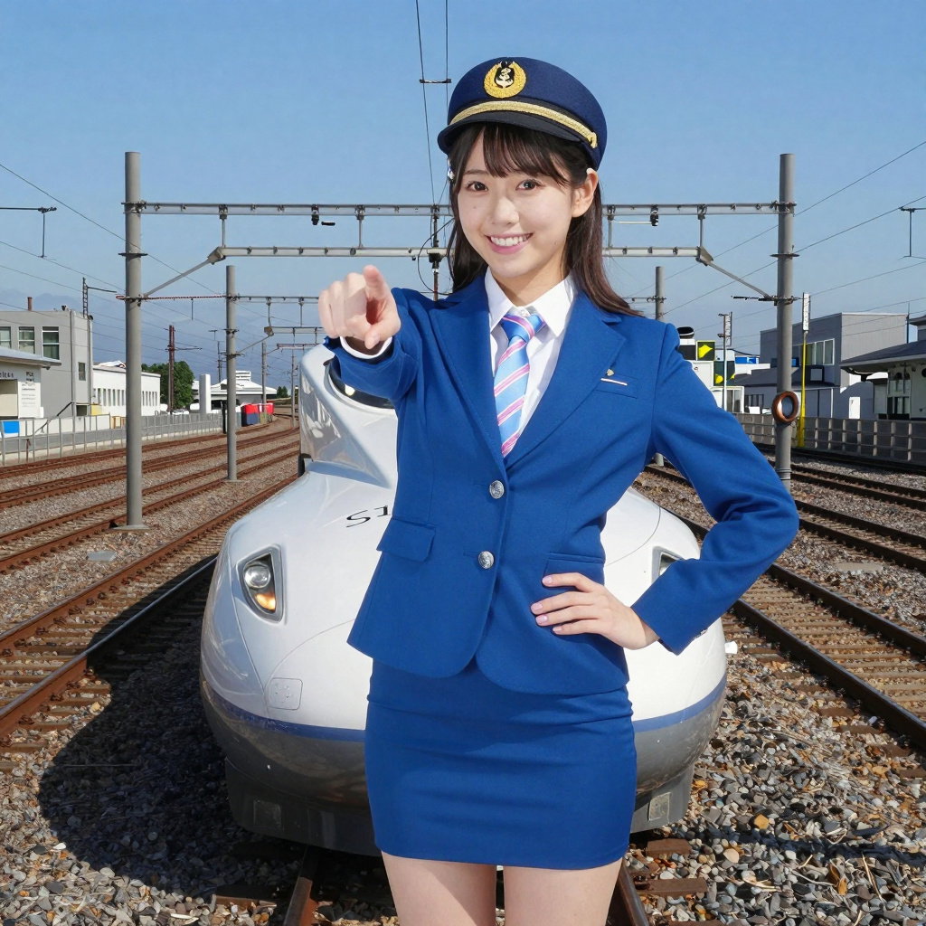 japanese railway idol portrait with shinkansen