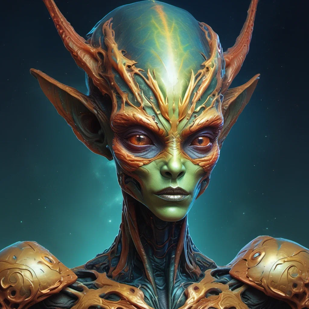 female alien bust with crystalline eyes