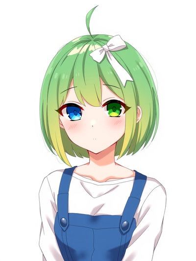 ultramarine right eye cobalt green white ribbon hair accessory white
