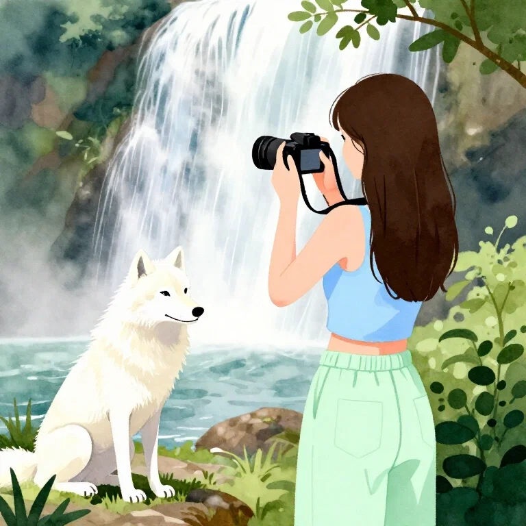 A woman photographing a wolf