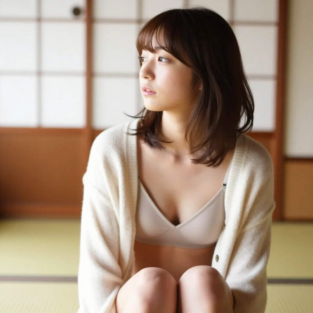 japanese girl in ryokan side view
