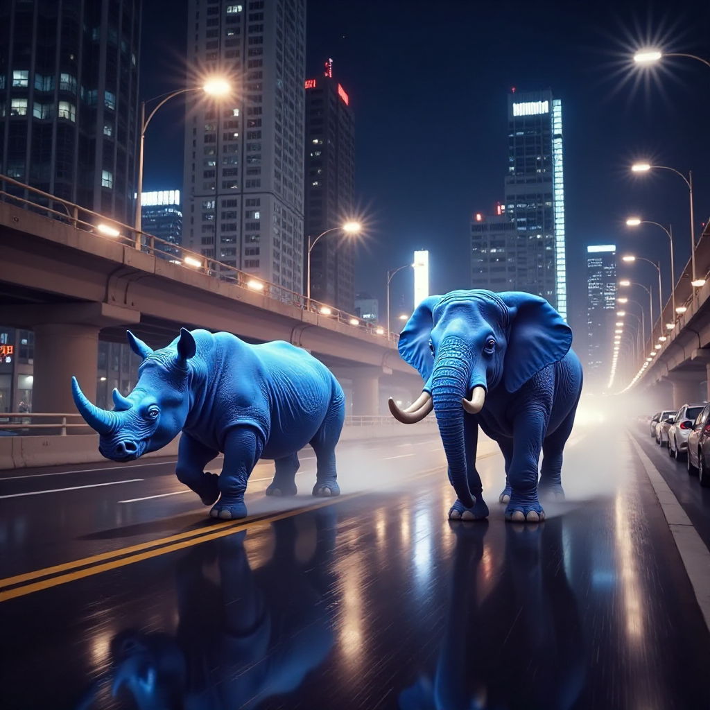 glowing cyan pachyderms race tokyo expressway