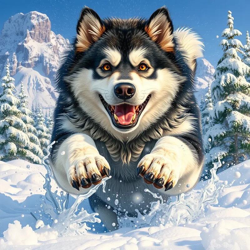 Malamute d'Alaska Courant dans la Neige