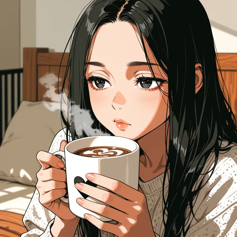 人気絵師のタグで作ったコーヒーを飲むお姉さん10
