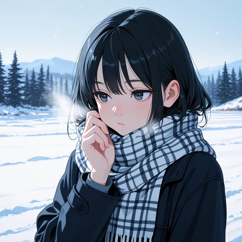 ウールマフラーを巻いた雪国育ちの女子高生