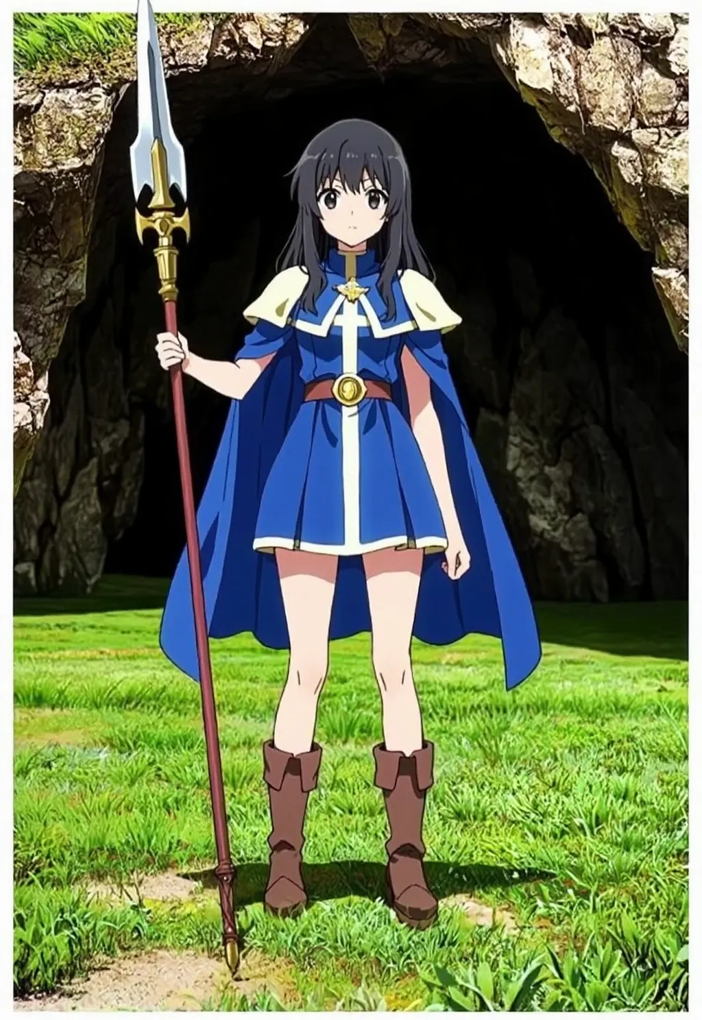 ロイヤルブルーのレザーミニドレスアニメ風聖女26.10.8-3-1