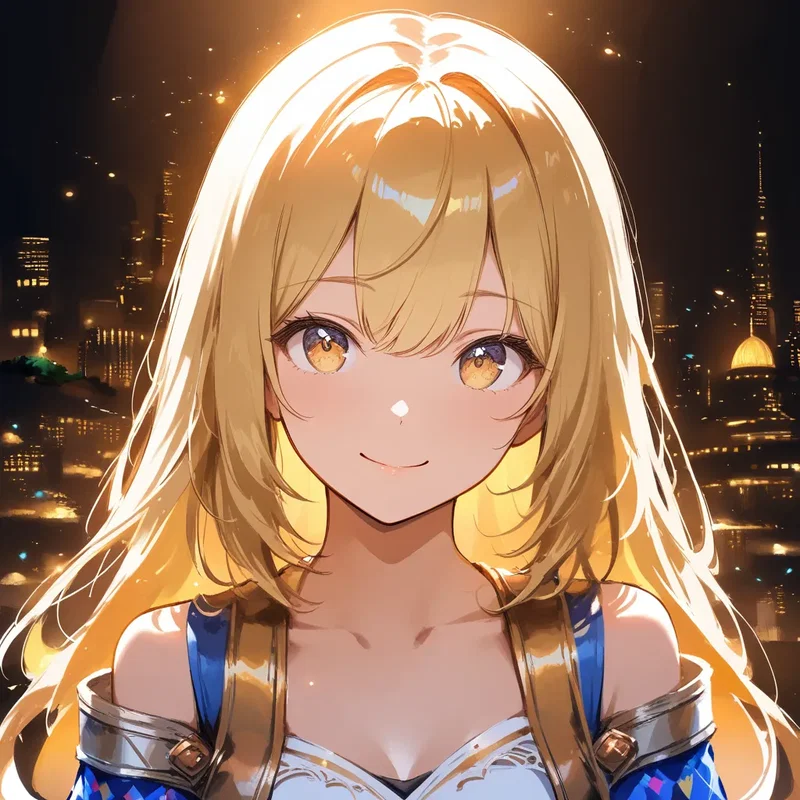 夜の街の金髪少女