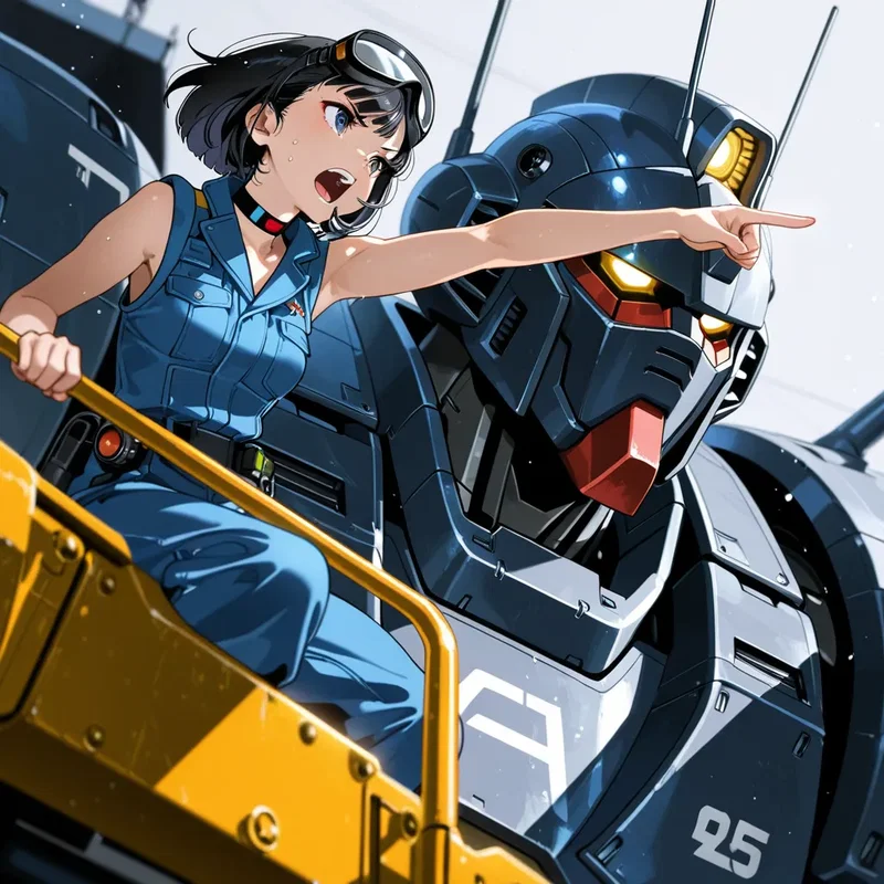 巨大ロボを整備するチーフメカニックの女の子